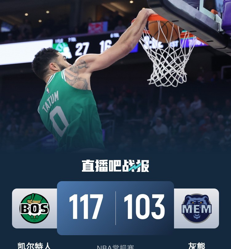 开云体育入口-凯尔特人虐灰熊开启连胜